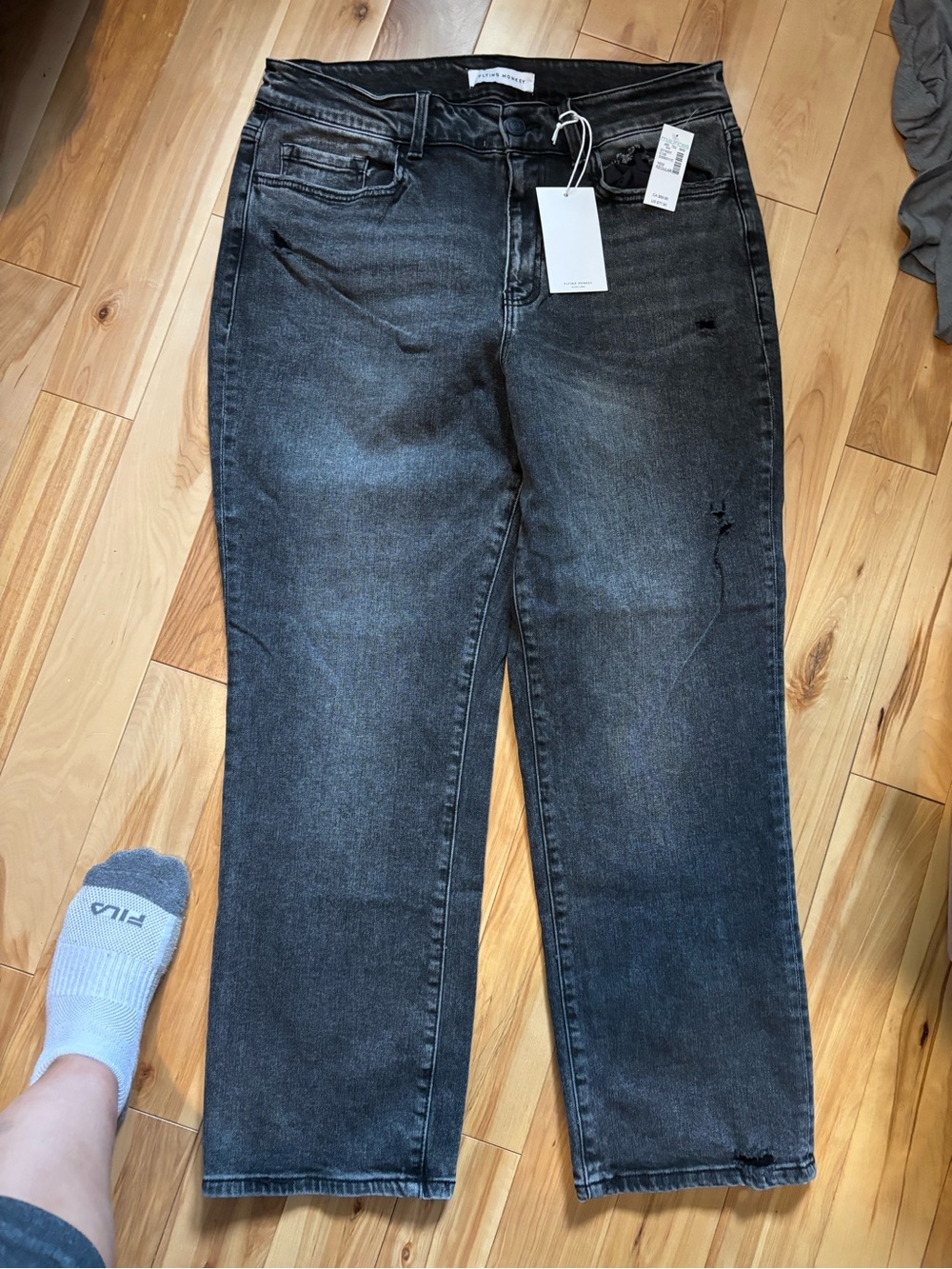 Flying Monkey Women's Black Washed Straight Leg Jeans
